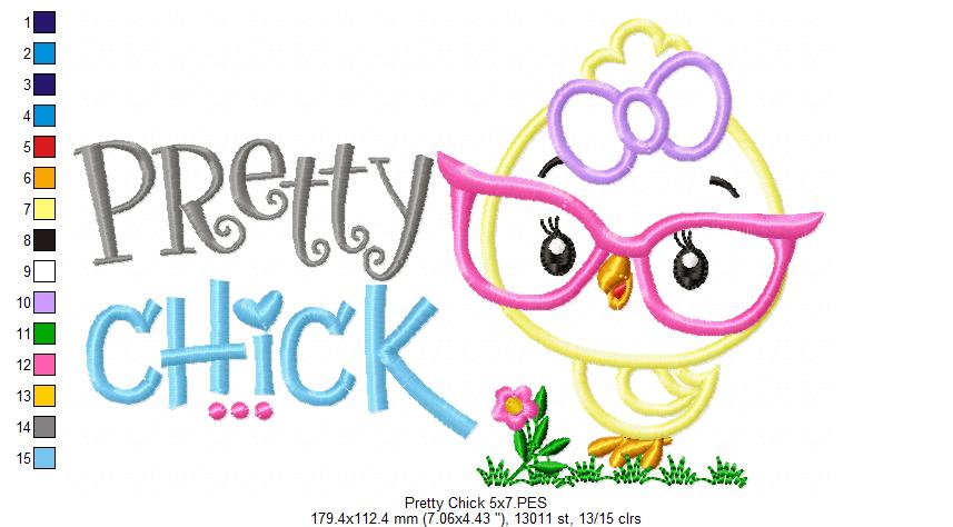 Pretty Chick with Glasses – Appliqué – Machine Embroidery Design