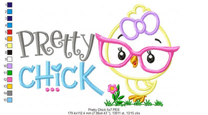 Pretty Chick with Glasses – Appliqué – Machine Embroidery Design