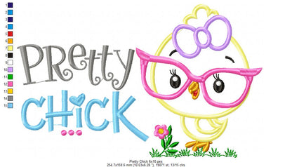 Pretty Chick with Glasses – Appliqué – Machine Embroidery Design