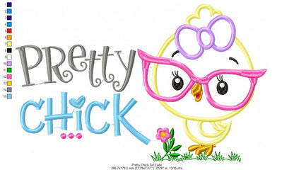 Pretty Chick with Glasses – Appliqué – Machine Embroidery Design