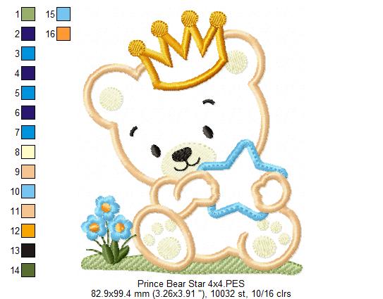 Prince and Princess Teddy Bear and Star - Applique - Set of 2 designs