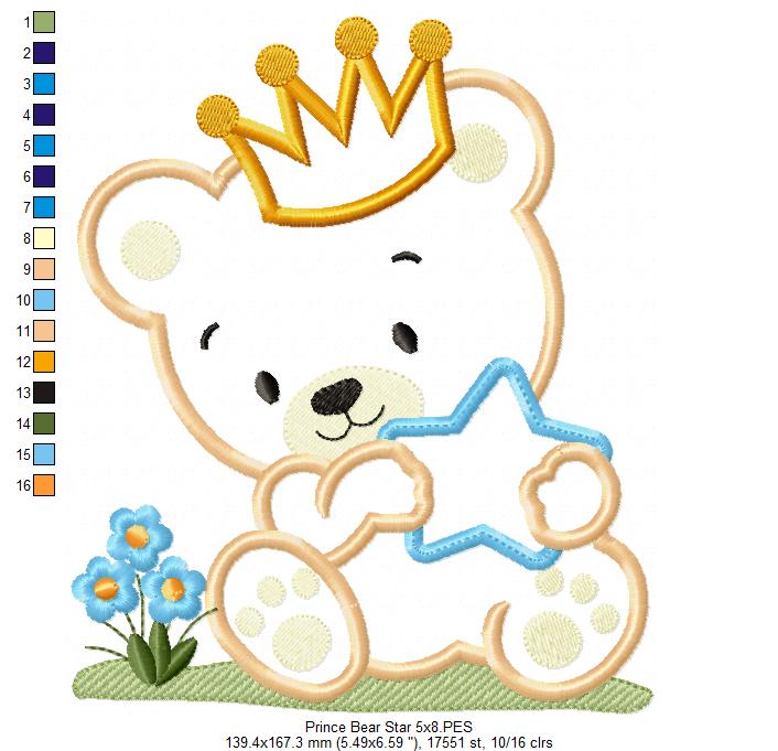 Prince and Princess Teddy Bear and Star - Applique - Set of 2 designs