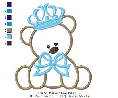 Prince Teddy Bear - Applique - Machine Embroidery Design