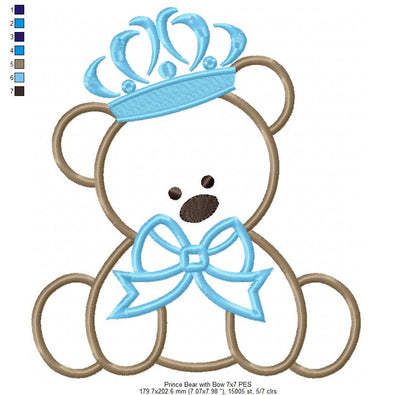 Prince Teddy Bear - Applique - Machine Embroidery Design