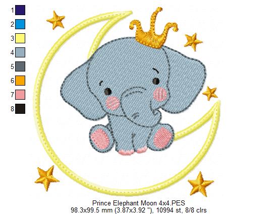 Prince Elephant on the Moon - Applique