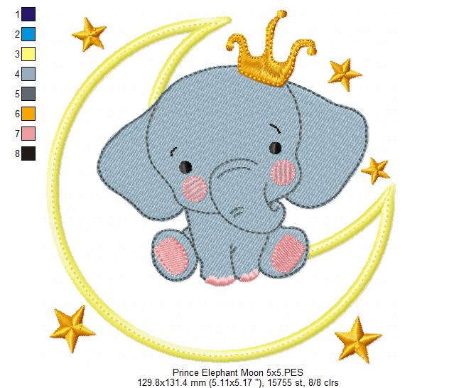 Prince Elephant on the Moon - Applique