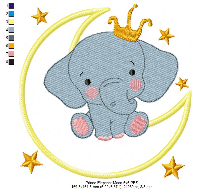 Prince Elephant on the Moon - Applique