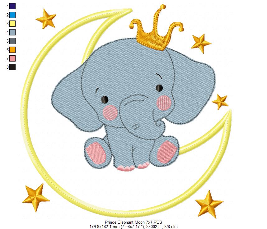 Prince Elephant on the Moon - Applique