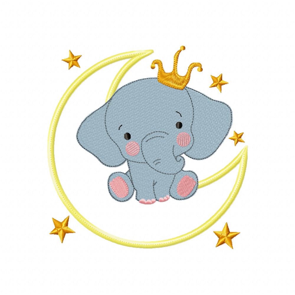 Prince Elephant on the Moon - Applique