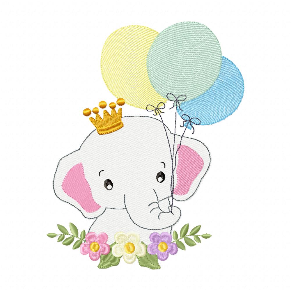 Prince Elephant with Balloons - Fill Stitch Embroidery