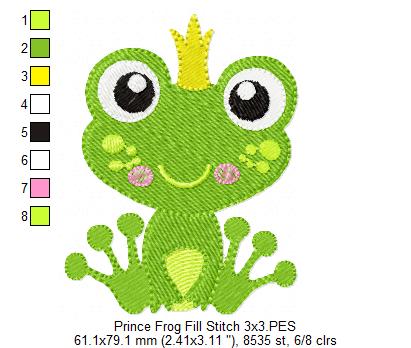 Prince Frog - Fill Stitch - Machine Embroidery Design
