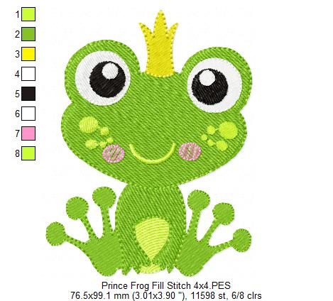 Prince Frog - Fill Stitch - Machine Embroidery Design