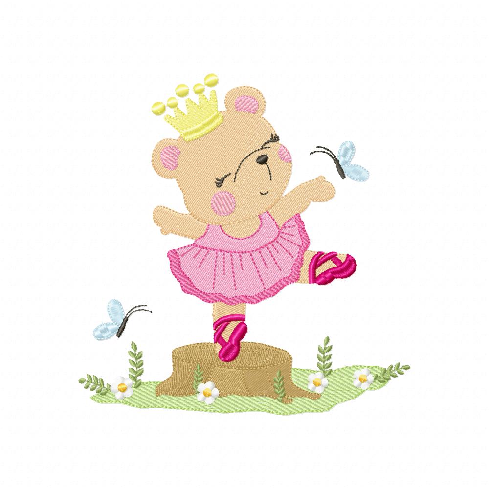 Princess Ballerina Bear - Fill Stitch - Machine Embroidery Design