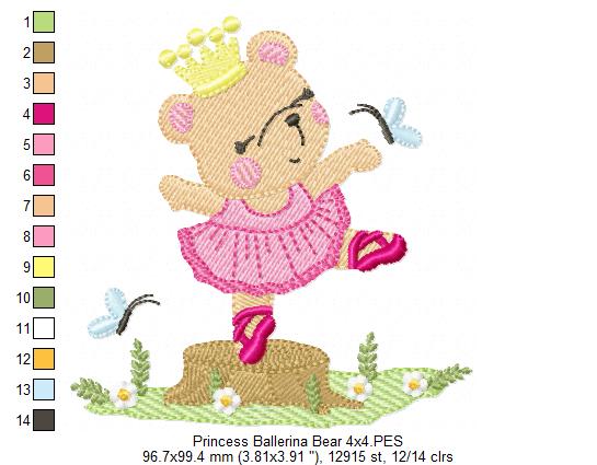 Princess Ballerina Bear - Fill Stitch - Machine Embroidery Design