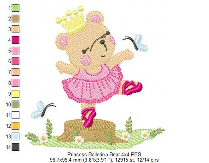 Princess Ballerina Bear - Fill Stitch - Machine Embroidery Design