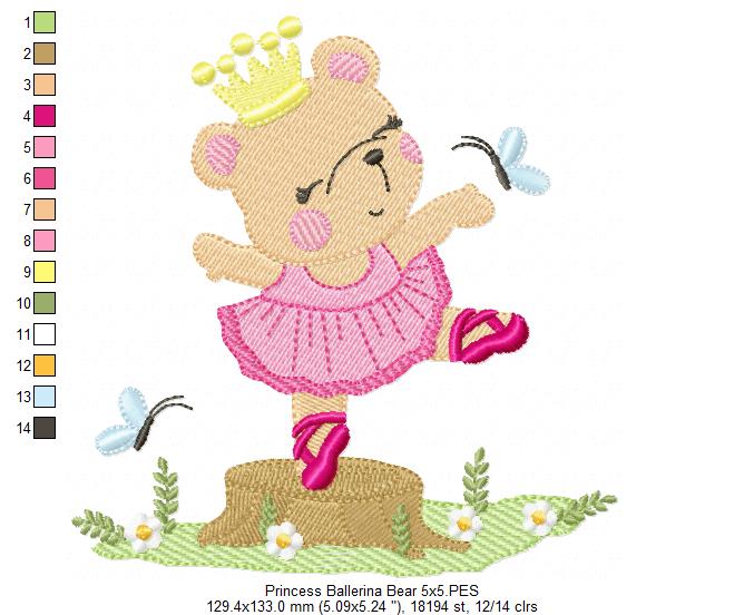 Princess Ballerina Bear - Fill Stitch - Machine Embroidery Design