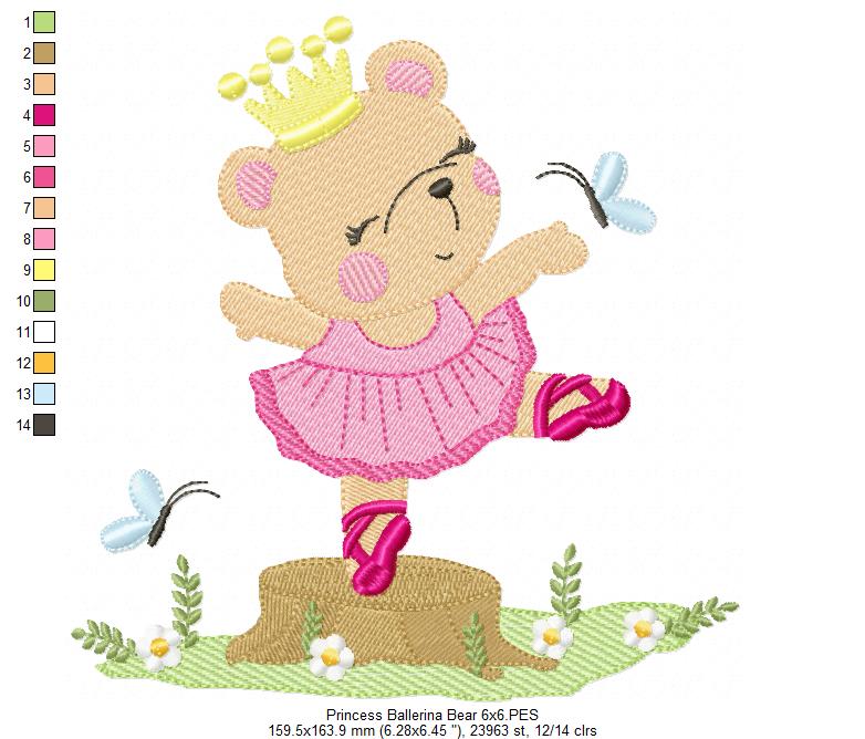 Princess Ballerina Bear - Fill Stitch - Machine Embroidery Design