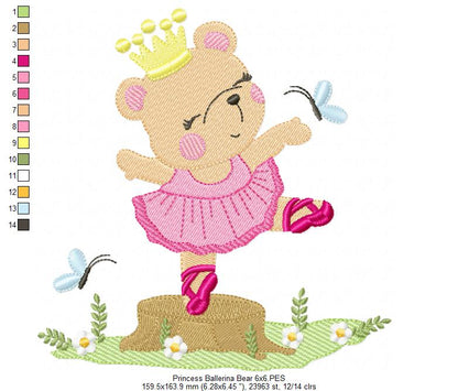 Princess Ballerina Bear - Fill Stitch - Machine Embroidery Design