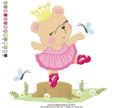 Princess Ballerina Bear - Fill Stitch - Machine Embroidery Design