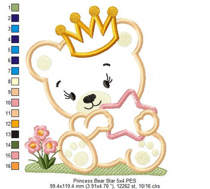 Prince and Princess Teddy Bear and Star - Applique - Set of 2 designs