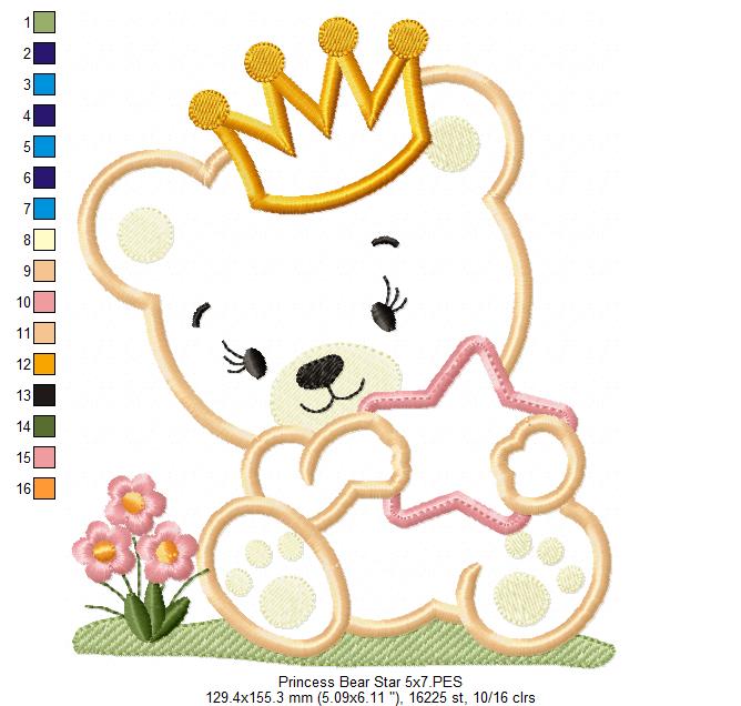 Prince and Princess Teddy Bear and Star - Applique - Set of 2 designs