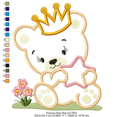 Prince and Princess Teddy Bear and Star - Applique - Set of 2 designs