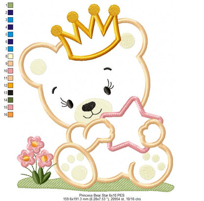 Prince and Princess Teddy Bear and Star - Applique - Set of 2 designs