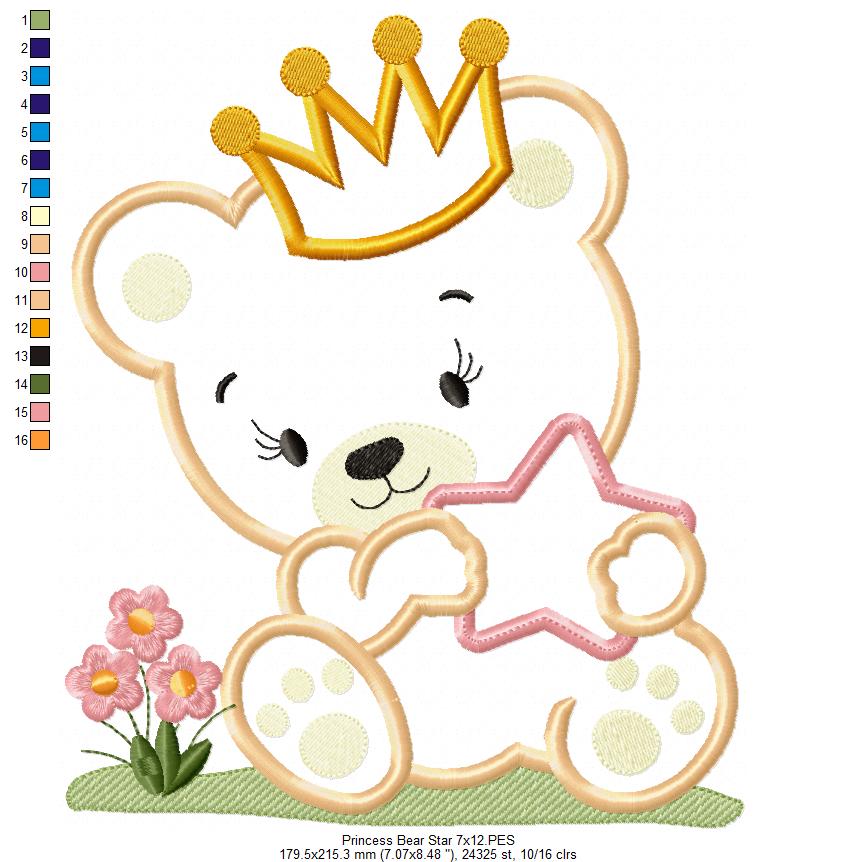 Prince and Princess Teddy Bear and Star - Applique - Set of 2 designs