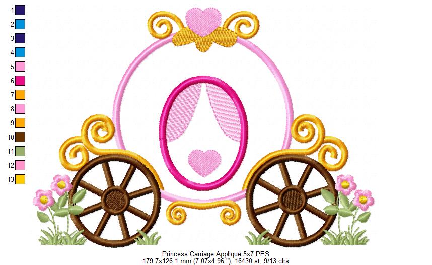 Princess Carriage - Applique Machine Embroidery Design