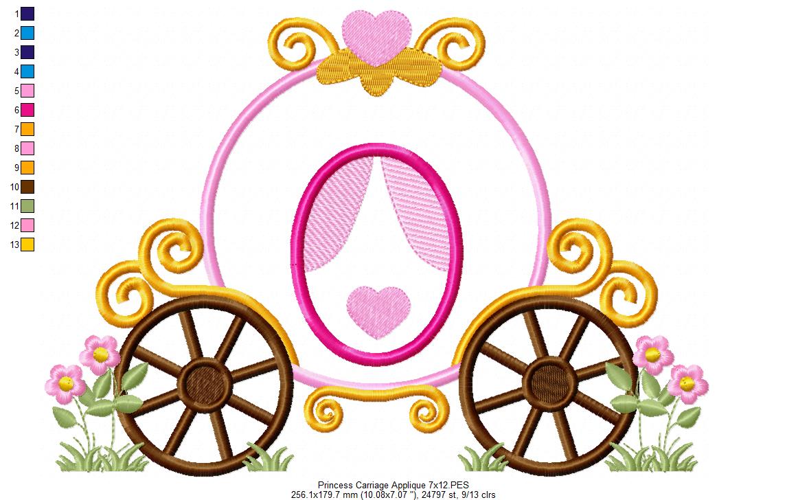 Princess Carriage - Applique Machine Embroidery Design