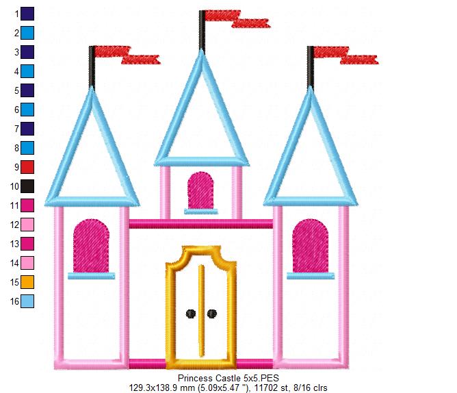 Princess Castle - Applique - Machine Embroidery Design