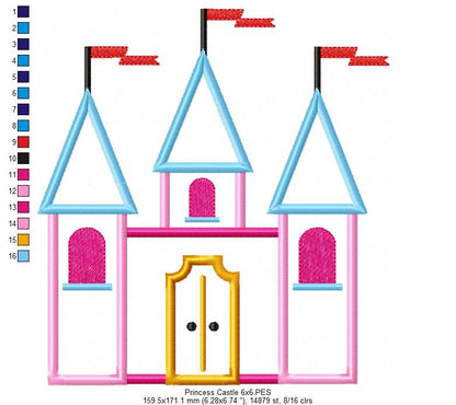 Princess Castle - Applique - Machine Embroidery Design