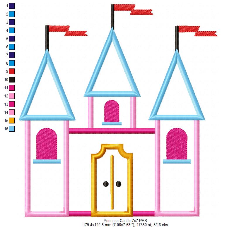 Princess Castle - Applique - Machine Embroidery Design
