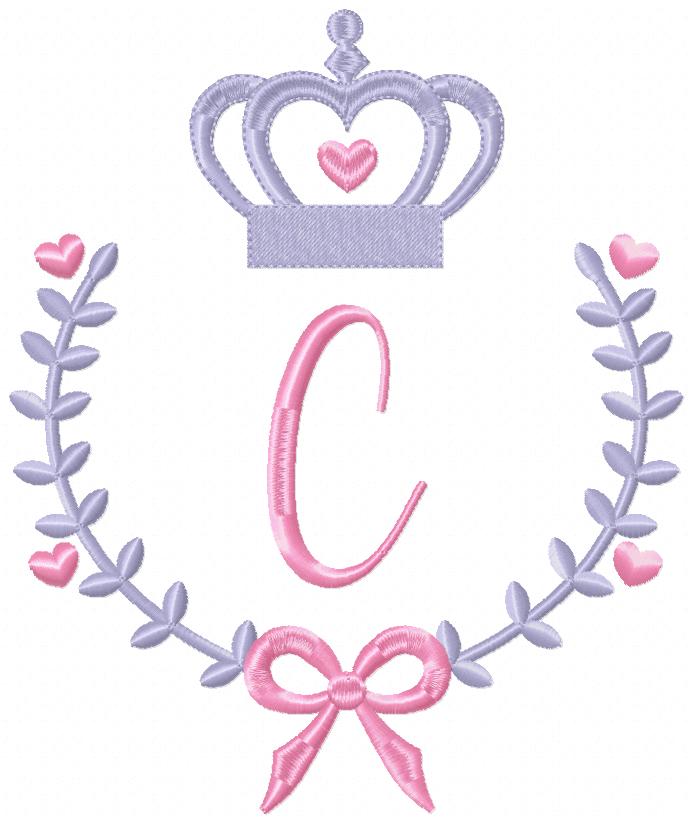 Crown, Frame and Bow Alphabet A-Z and Numbers 1-11 - Fill Stitch