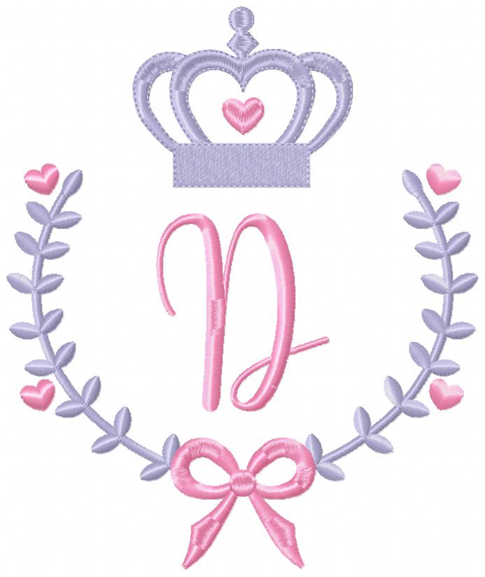 Crown, Frame and Bow Alphabet A-Z and Numbers 1-11 - Fill Stitch