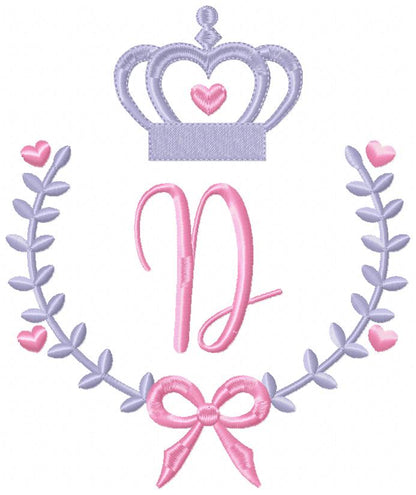 Crown, Frame and Bow Alphabet A-Z and Numbers 1-11 - Fill Stitch