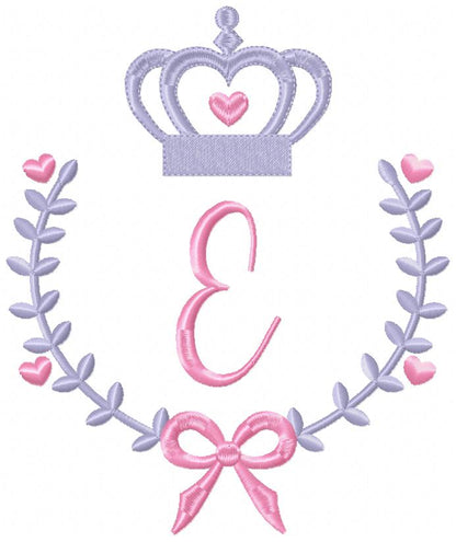 Crown, Frame and Bow Alphabet A-Z and Numbers 1-11 - Fill Stitch