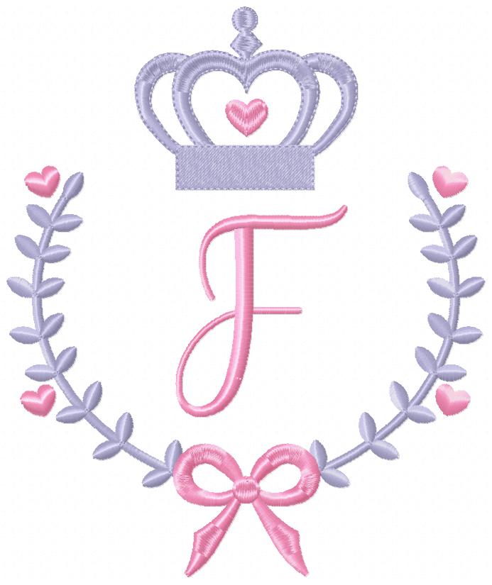 Crown, Frame and Bow Alphabet A-Z and Numbers 1-11 - Fill Stitch