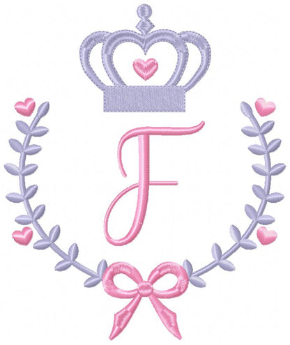 Crown, Frame and Bow Alphabet A-Z and Numbers 1-11 - Fill Stitch