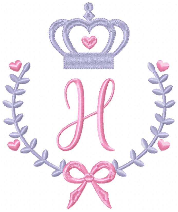 Crown, Frame and Bow Alphabet A-Z and Numbers 1-11 - Fill Stitch