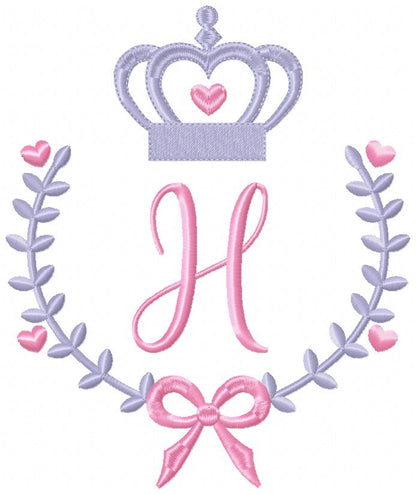Crown, Frame and Bow Alphabet A-Z and Numbers 1-11 - Fill Stitch