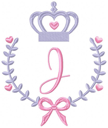 Crown, Frame and Bow Alphabet A-Z and Numbers 1-11 - Fill Stitch