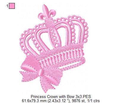 Princess Tiara with Bow - Fill Stitch - Machine Embroidery Design