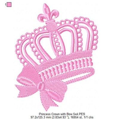 Princess Tiara with Bow - Fill Stitch - Machine Embroidery Design