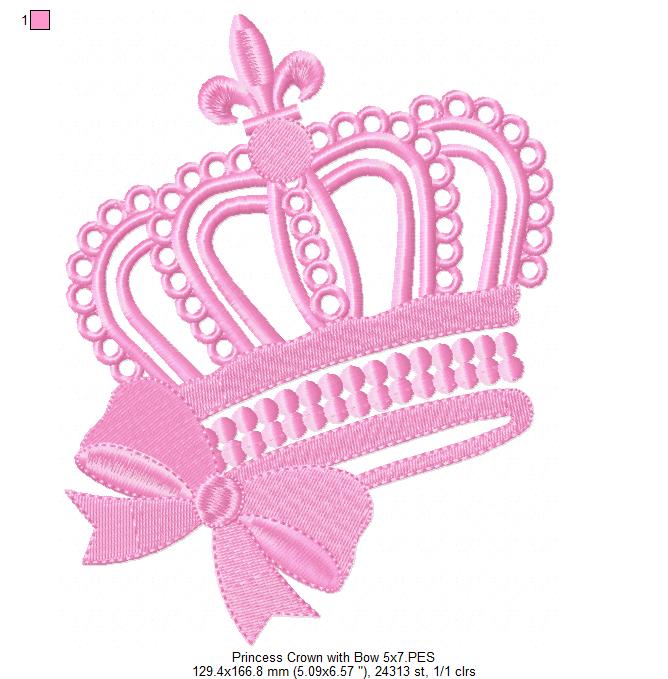 Princess Tiara with Bow - Fill Stitch - Machine Embroidery Design