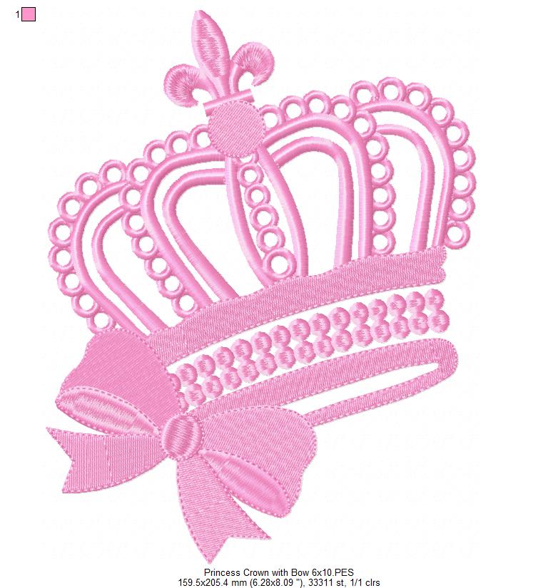Princess Tiara with Bow - Fill Stitch - Machine Embroidery Design