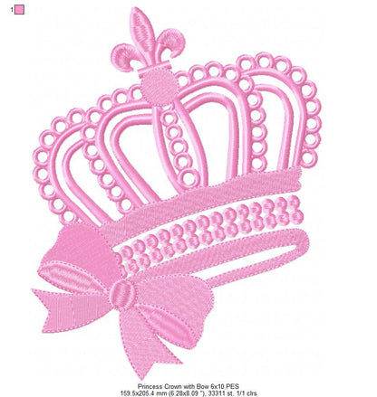 Princess Tiara with Bow - Fill Stitch - Machine Embroidery Design