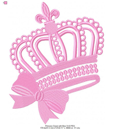 Princess Tiara with Bow - Fill Stitch - Machine Embroidery Design