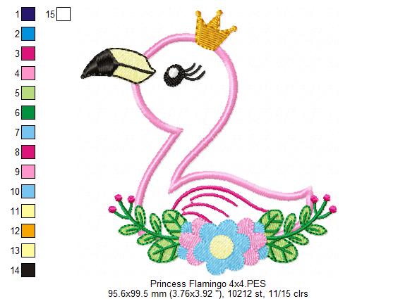 Princess Flamingo - Applique - Machine Embroidery Design