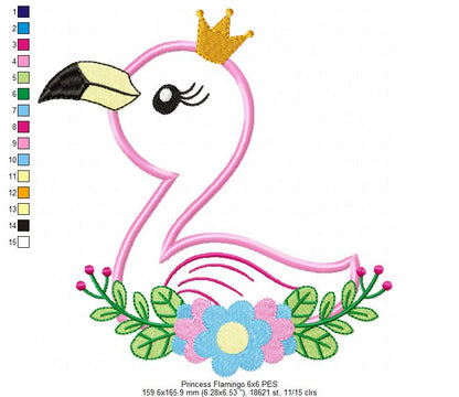 Princess Flamingo - Applique - Machine Embroidery Design